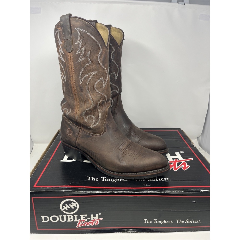 Double-H AG7 Men's Western Work Cowboy Boots 12" Brown Leather Size 10 2E #3282